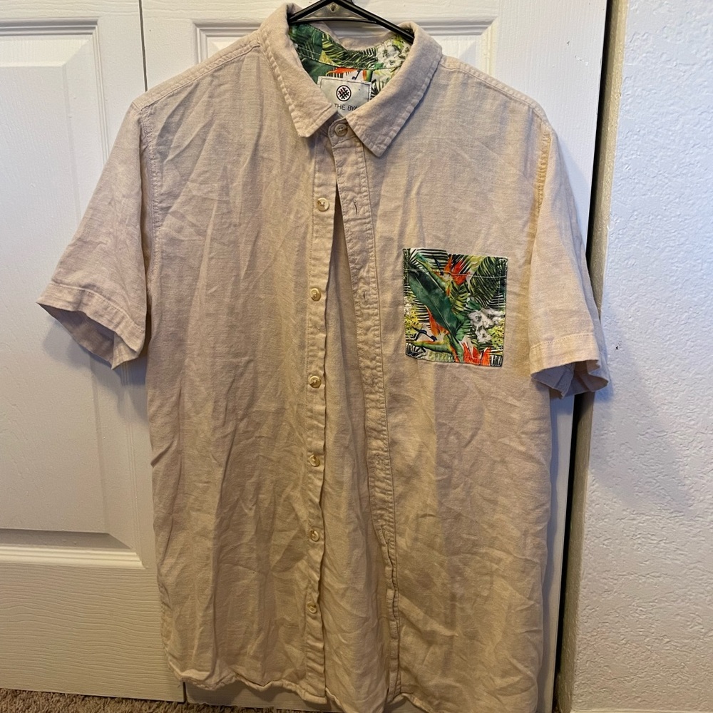Mens button down, lightly worn, breathable material